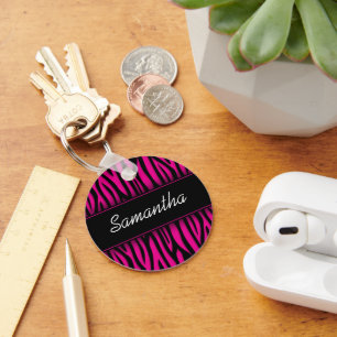 Sassy Hot Pink Zebra Personalized Keychain