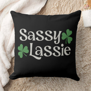 Sassy Lassie St Patrick's Day Irish Girl Shamrock Throw Pillow