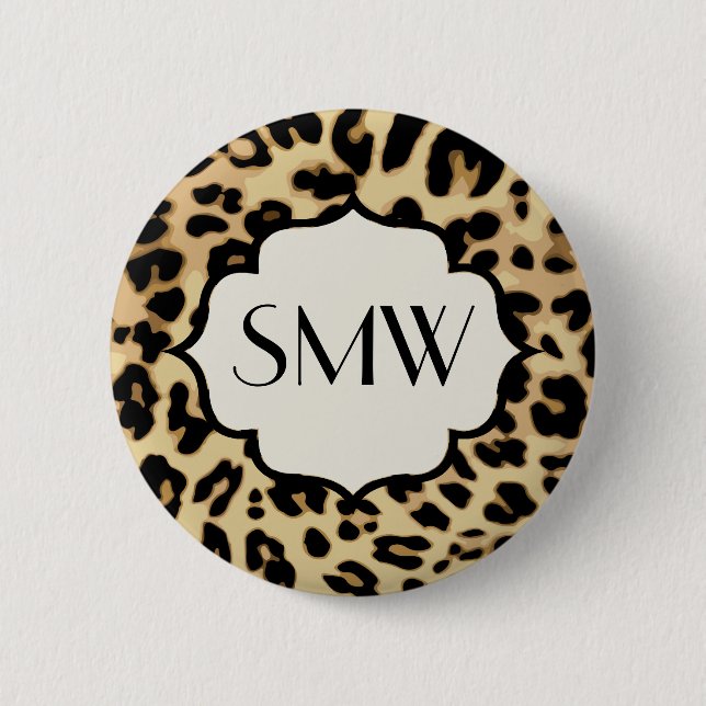 Sassy Leopard Print Monogrammed 2 Inch Round Button (Front)