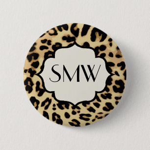 Sassy Leopard Print Monogrammed 2 Inch Round Button
