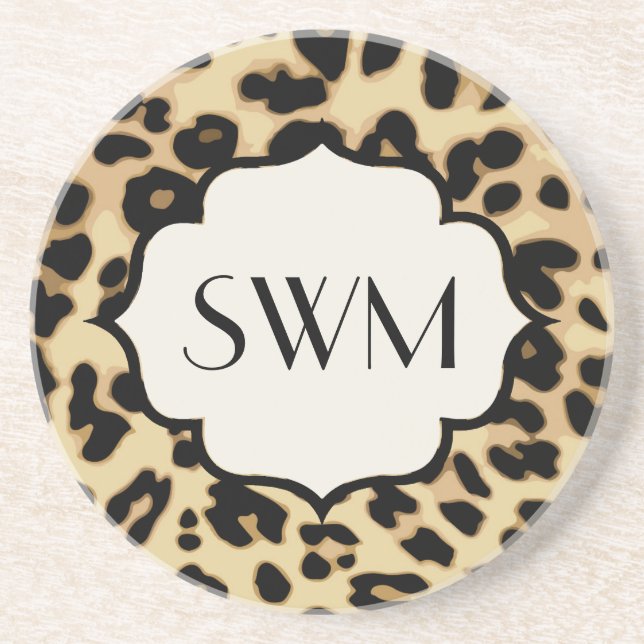 Sassy Leopard Print Monogrammed Coaster (Front)