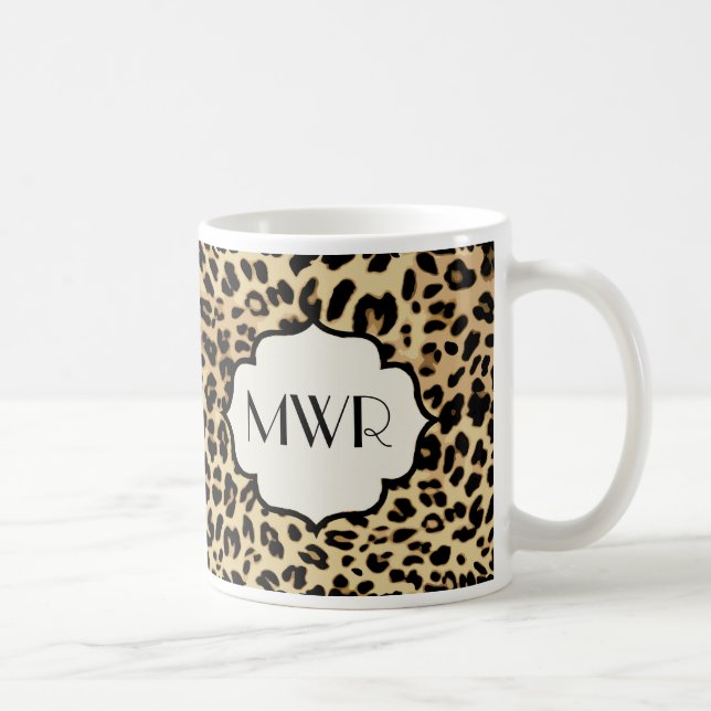 Sassy Leopard Print Monogrammed Coffee Mug (Right)