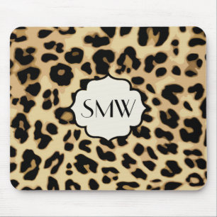 Sassy Leopard Print Monogrammed Mouse Pad