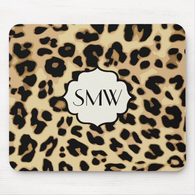 Sassy Leopard Print Monogrammed Mouse Pad (Front)