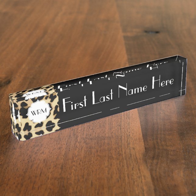 Sassy Leopard Print Monogrammed Nameplate (Side)