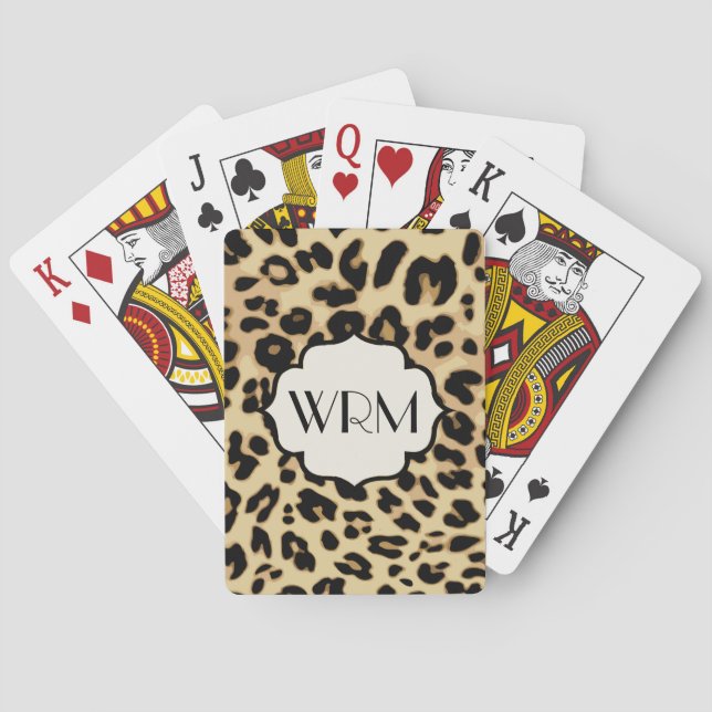 Sassy Leopard Print Monogrammed Playing Cards (Back)