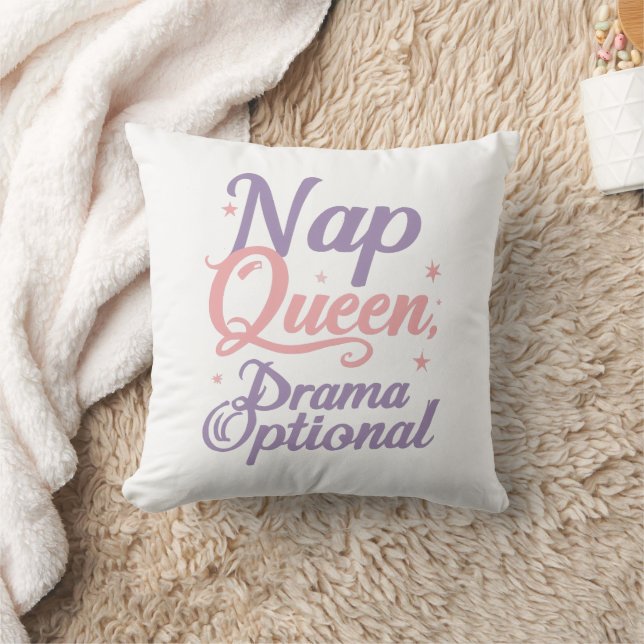 Sassy "Nap Queen" Pastel Typography Throw Pillow (Blanket)