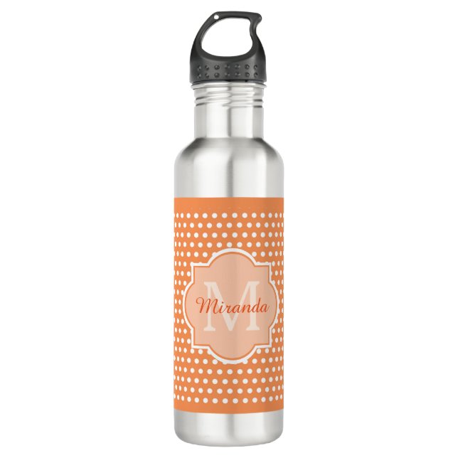 Sassy Orange Polka Dots Monogram With Name 710 Ml Water Bottle (Front)