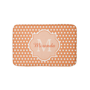 Sassy Orange Polka Dots Monogram With Name Bath Mat