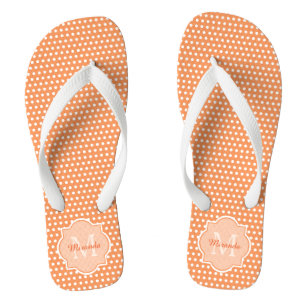 Sassy Orange Polka Dots Monogram With Name Flip Flops