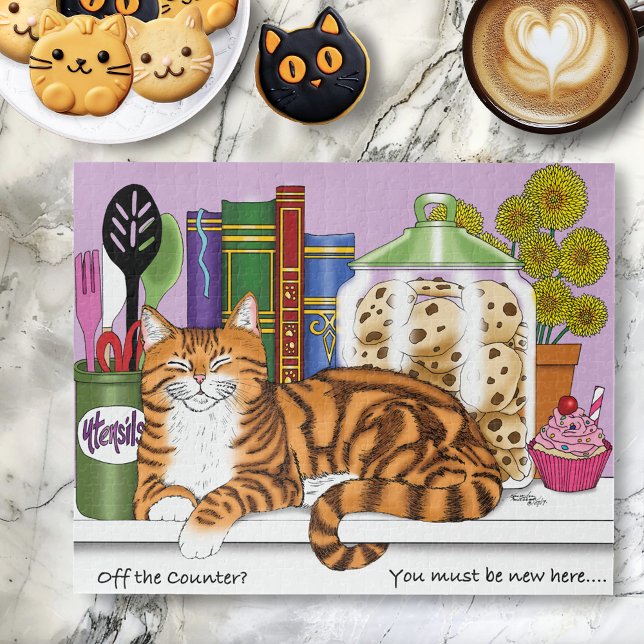 Sassy Orange Tabby Kitchen Counter Top Cat Funny Jigsaw Puzzle (Creator Uploaded)