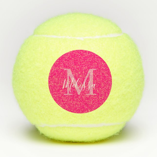 Sassy Pink Elegant Modern Monogram Tennis Balls (Front)