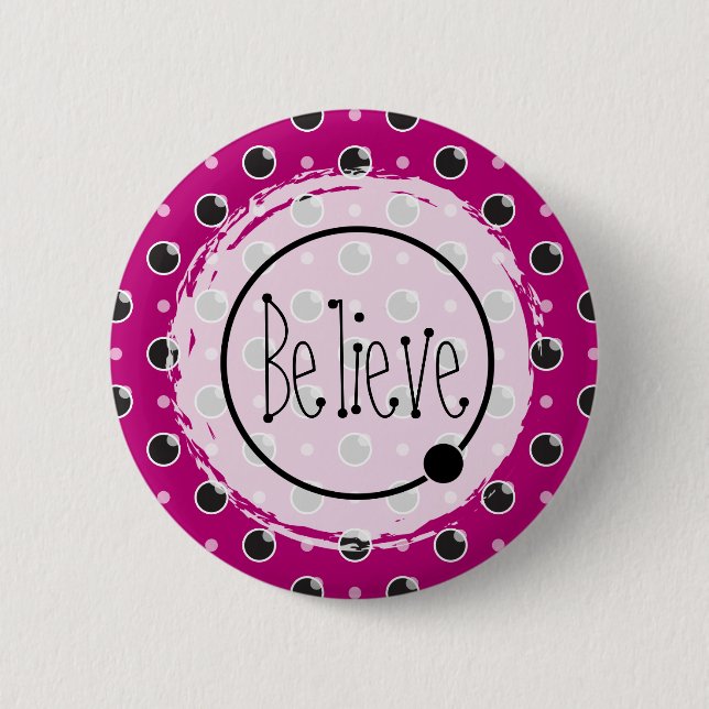 Sassy Polka Dots Believe Button - Purple (Front)