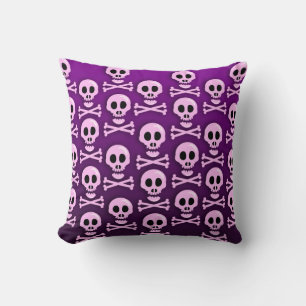 Sassy Purple Skull Crossbones Art Pattern Fun Throw Pillow