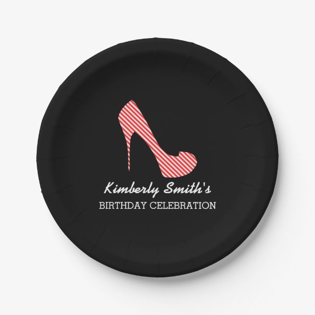 Sassy Red Stiletto High Heel Paper Plate (Front)