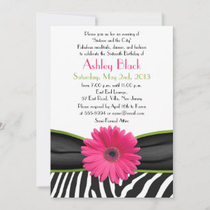 Sassy Rose Daisy Zebra Print Sweet 16 Invitation
