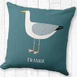 Sassy Seagull Personalized Throw Pillow<br><div class="desc">A sassy seagull standing by the ocean. Perfect for those who love cheeky birds and the coast.  Original art by Nic Squirrell. 
Change the name to personalize.</div>