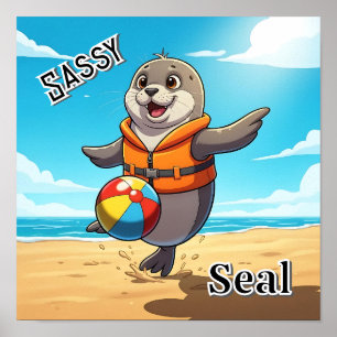 Sassy Seal Cute Cartoon Kid's Nursery Art Poster