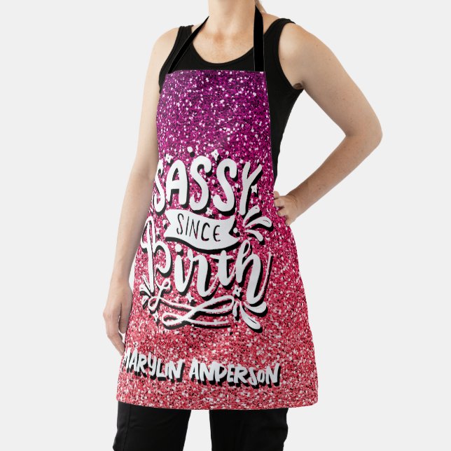 SASSY SINCE BIRTH CUSTOM GLITTER TYPOGRAPHY APRON (Insitu)