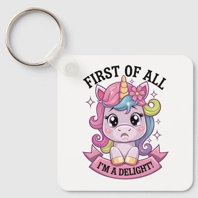 Sassy sulky unicorn keychain (Front)