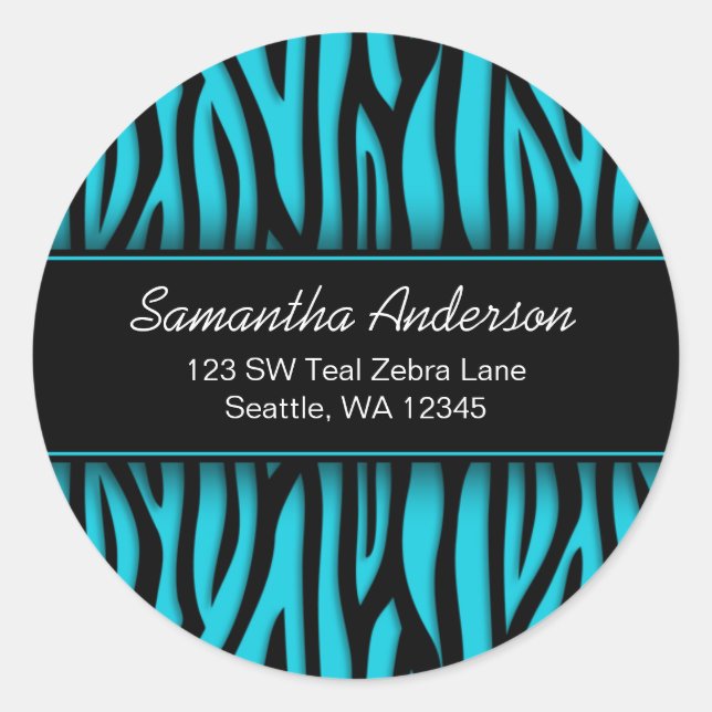 Sassy Teal Blue Zebra Custom Address Label (Front)
