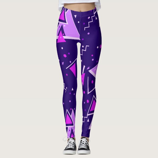 Sassy Triangles Vibrant 80s Purple Leggings (Front)