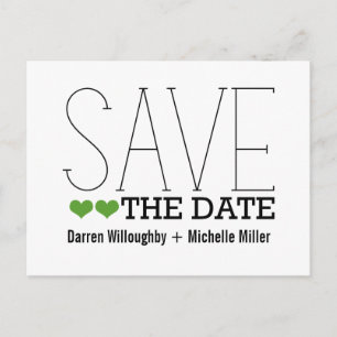 Sassy Typography Save the Date Postcard, Green Announcement Postcard