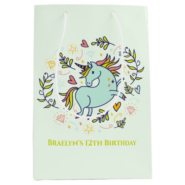 Sassy Unicorn Magical Birthday Medium Gift Bag (Front)
