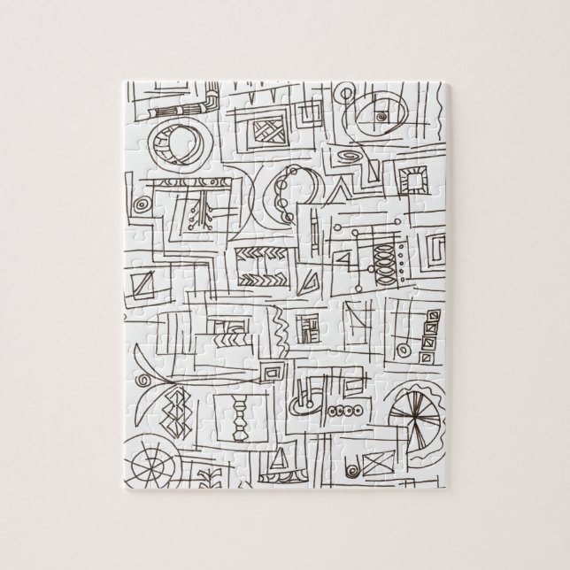 Sassy-Whimsical Modern Ink Doodle Pattern Jigsaw Puzzle (Vertical)