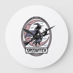 Sassy Witch Shirt Vintage Halloween Art_1 Large Clock