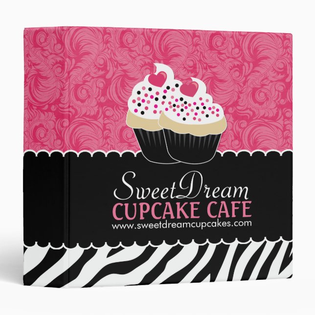 Sassy Zebra Print Cupcake Binder (Front/Spine)