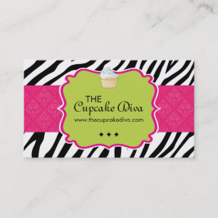 Sassy Zebra Stripe Cupcake Business Card
