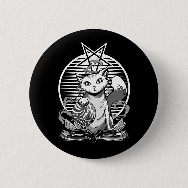 Satan Cat Fortune Teller Witchy Goth Kitten 2 Inch Round Button (Front)