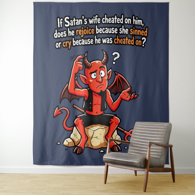 Satan Cheating Wife Sin Funny Devil Meme Tapestry (In Situ)