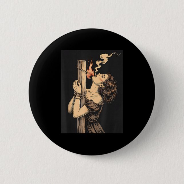 Satan Devil Hell Witch With Flames Cigarette Occul 2 Inch Round Button (Front)