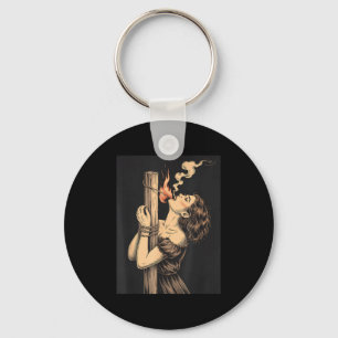 Satan Devil Hell Witch With Flames Cigarette Occul Keychain