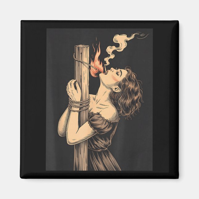 Satan Devil Hell Witch With Flames Cigarette Occul Magnet (Front)