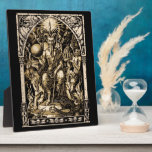 Satan Enthroned Plaque<br><div class="desc">This icon-like illustration shows Satan seated upon his worldly throne surrounded by his minions and the symbols of his power and dominion over the Earth.</div>
