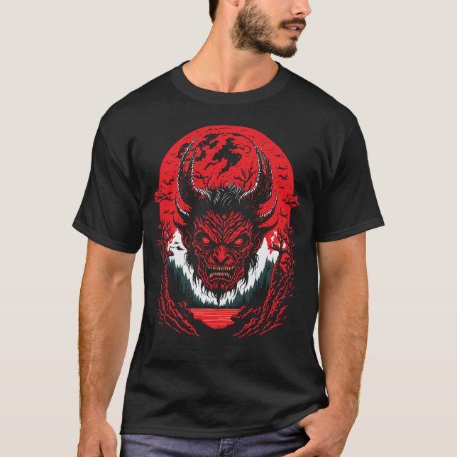 Satan Evil Face | Demon Head Graphic Design T-Shirt (Front)