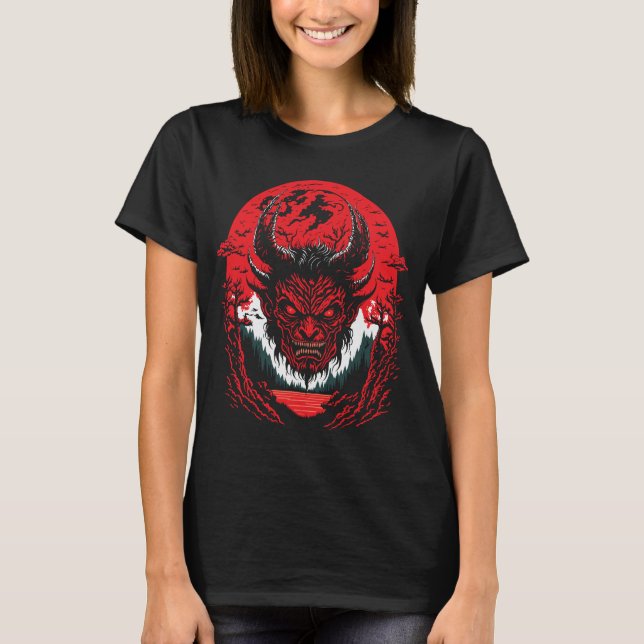 Satan Evil Face | Demon Head Graphic Design T-Shirt (Front)