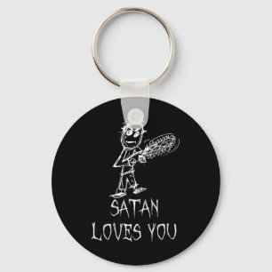 Satan Loves You Halloween Costume Word Design Keychain