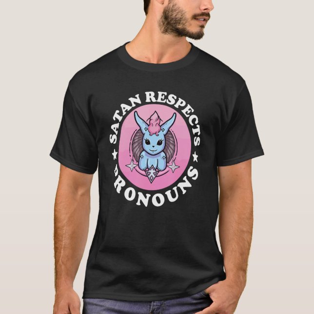 Satan Respects Pronouns LGBTQ Gay Pride T-Shirt (Front)