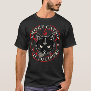 Satanic Black Cat Hail Satan Smoke Catnip Hail Luc T-Shirt