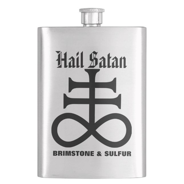 Satanic Cross Hail Satan Brimstone n Sulphur Flask (Front)
