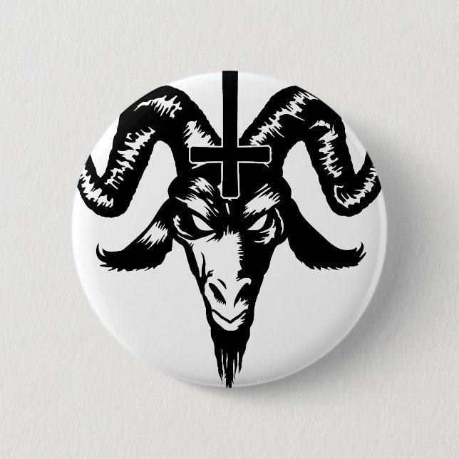 Satanic Goat Head with Cross (black) 2 Inch Round Button (Front)