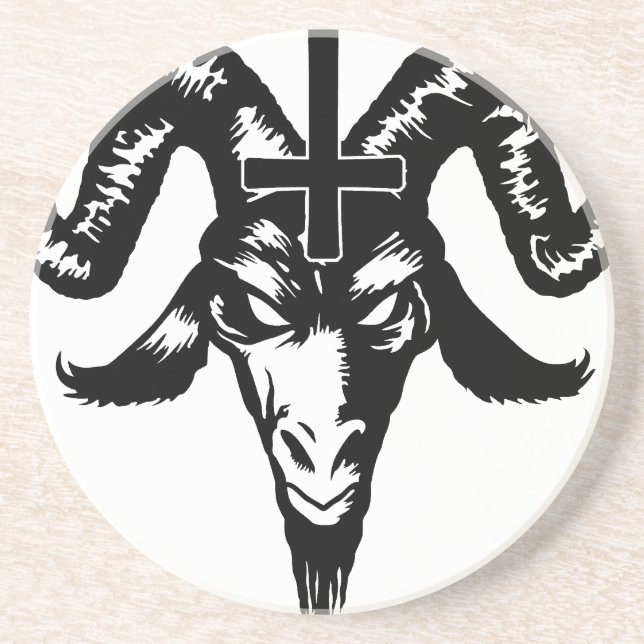 Satanic Goat Head with Cross (black) Coaster (Front)