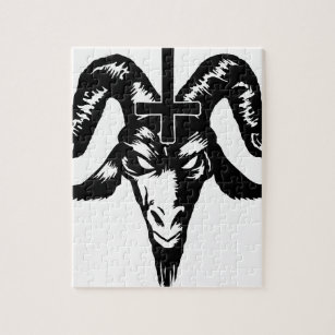 Satanic Goat Head with Cross (black) Jigsaw Puzzle