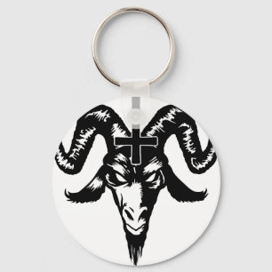 Satanic Goat Head with Cross (black) Keychain