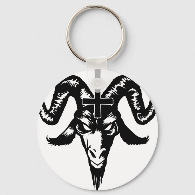 Satanic Goat Head with Cross (black) Keychain (Front)