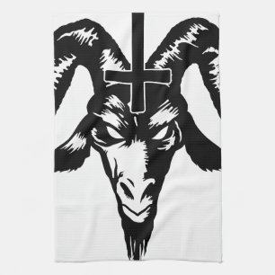 Satanic Goat Head with Cross (black) Kitchen Towel